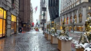 Нью-Йорк, 7 утра, прогулка по Манхэттену, снегопад в Нью-Йорке, Нью-Йорк, Рождество 2024