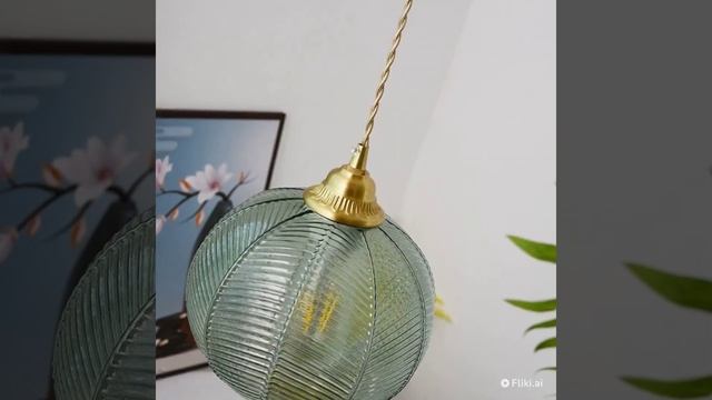 Copper Glass Pendant Light with a Nordic Post-modern Style featuring Green Leaf Patterned Glass смотреть онлайн