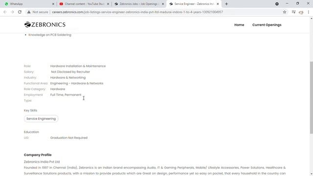 Service Engineer - Zebronics India Pvt Ltd,Madurai, Indore From 1 to 4 years of experience смотреть онлайн