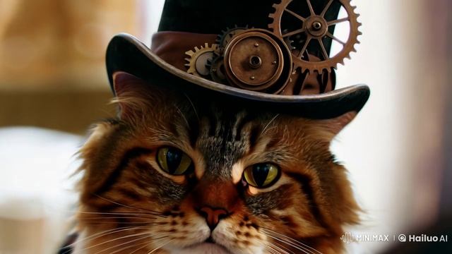 Серьезный кот стимпанк  (создано ИИ)