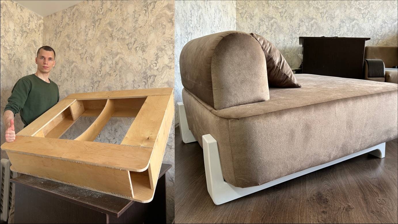 Процесс изготовления мягкого пуфа-кресла для гостиной Armchair мягкая мебель