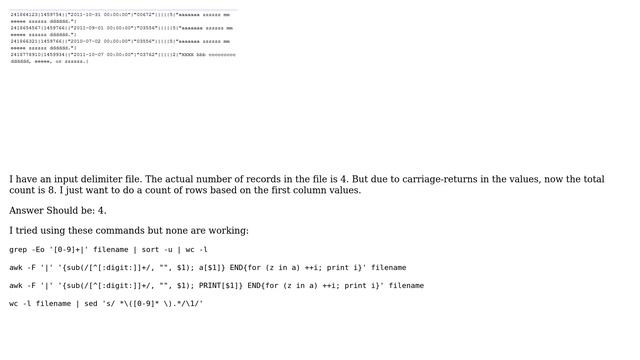 Unix & Linux: Unable to get actual row counts because of carriage-return embedded in values: смотреть онлайн