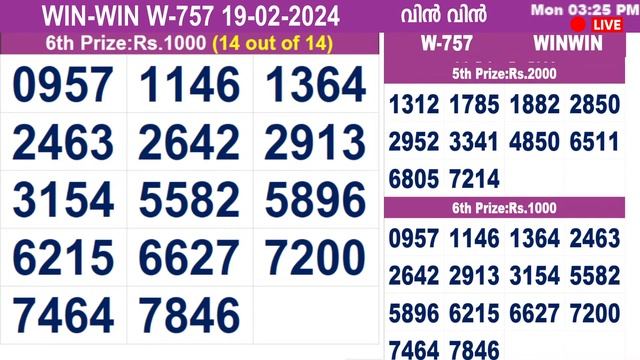 KERALA LOTTERY RESULT LIVE|WIN-WIN bhagyakuri W757|Kerala Lottery Result Today 19/02/2024|today liv смотреть онлайн