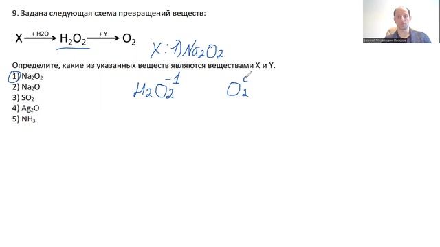 Разбор задание 9 ЕГЭ химия 2023. Свойства и получение пероксидов водорода и натрия. смотреть онлайн