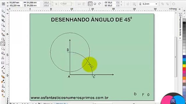 CorelDRAW X6 - Geometria - 0026 - desenhando ângulo de 45 graus смотреть онлайн