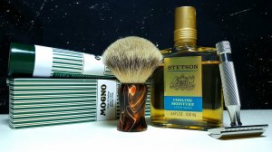 Бритьё. Т станок АТТ R1, лезвия Восход СССР, крем Ach Brito MOGNO, лосьон Stetson, кастомный помазок
