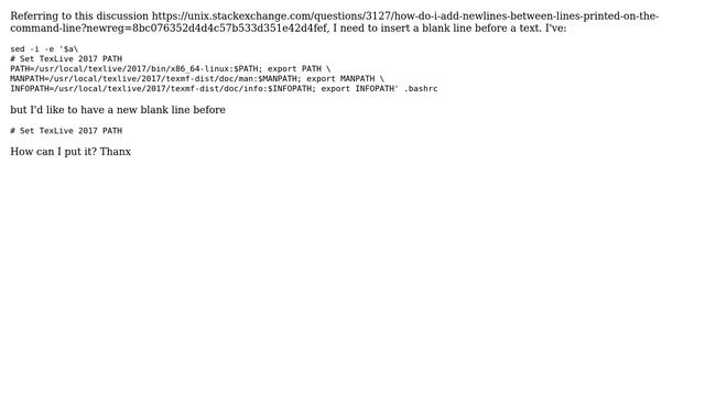 Unix & Linux: Insert a blank line before a text with sed смотреть онлайн