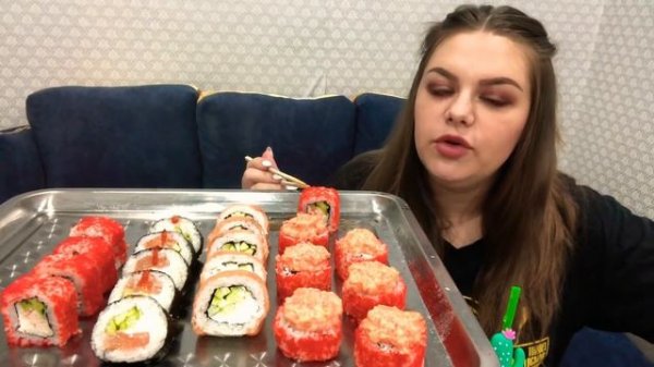 Мукбанг! СУШИ РОЛЛЫ Филадельфия и др. | Mukbang sushi rolls eating sound