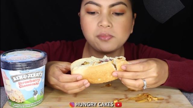 ASMR CHILI CHEESE DOGS and BEN & JERRY'S STRAWBERRY CHEESECAKE ICE CREAM Eating Sounds смотреть онлайн