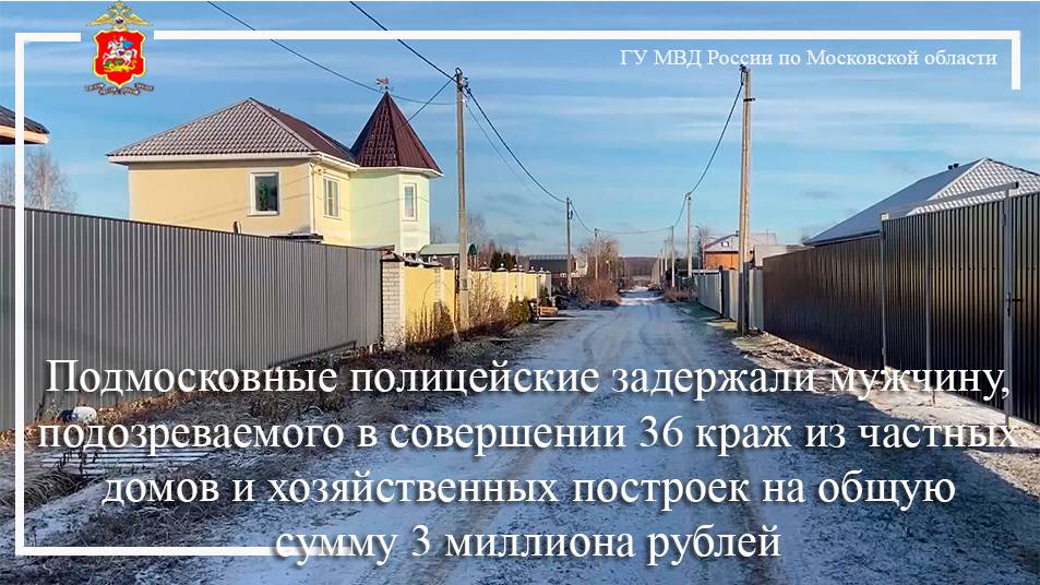 Подмосковные полицейские задержали мужчину, подозреваемого в совершении 36 краж из частных домов смотреть онлайн