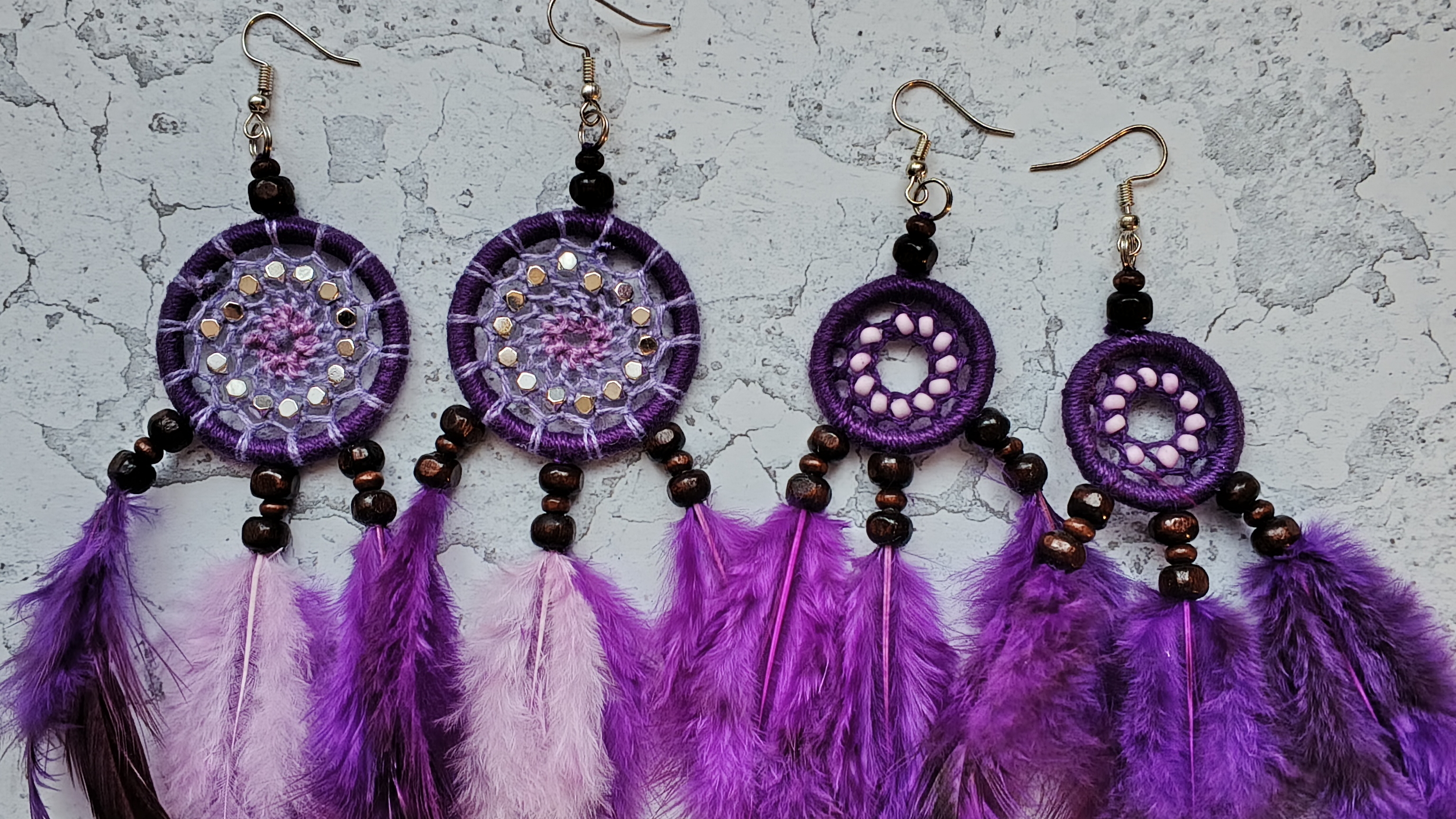 Серьги ловцы снов фиолетовые