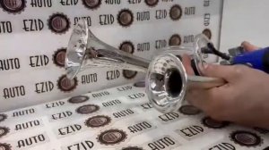 Сигнал звуковой воздушный 2-х рожковый, хромированный , со встроенным мотором, 12V/10