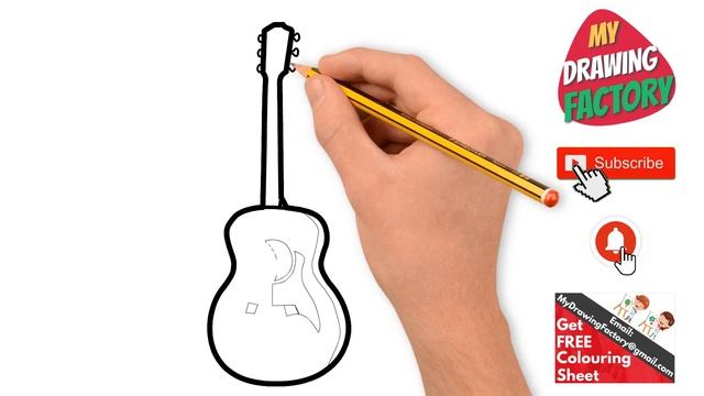 How to Draw GUITAR Step by Step Easy Guide Tutorial | Draw Sketch Doodle - GUITAR | Kids Drawing смотреть онлайн