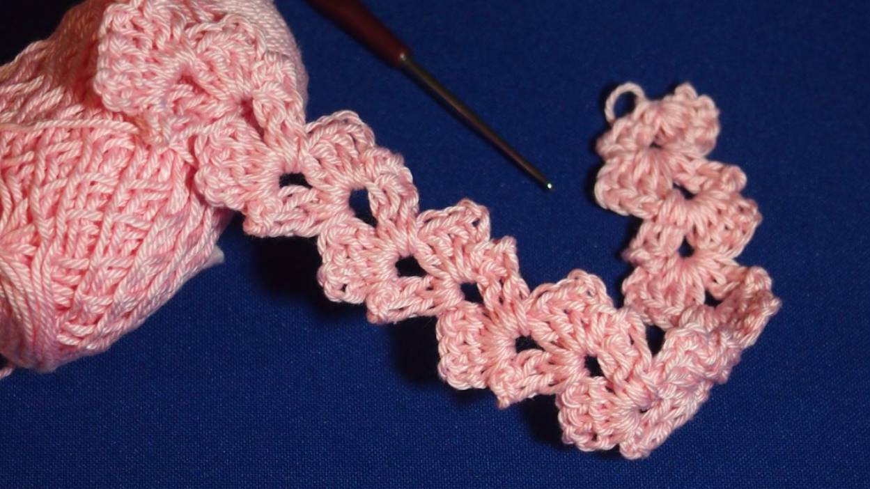 Простое ленточное кружево для начинающих.Тесьма КАК ВЯЗАТЬ* Crochet ribbon lace Урок 66 смотреть онлайн
