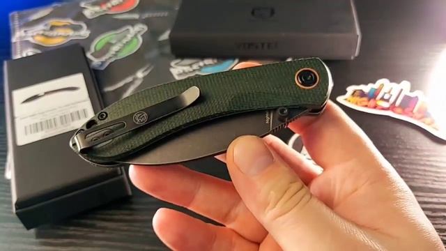 Складной нож Vosteed Nightshade TS, сталь Nitro V, черный стоунвош, рукоять зеленая микарта