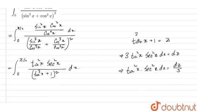 Evaluate: int_(0)^((pi)/(4))(sin^(2)xcos^(2)xdx)/((sin^(3)x+cos^(3)x)^(2)) | 12 | DEFINITE INTE... смотреть онлайн