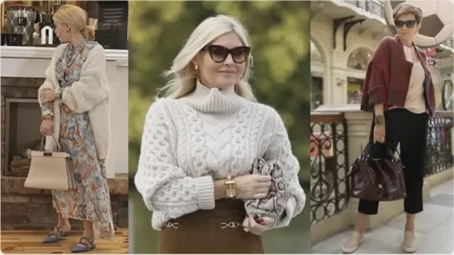 Элегантные свитеры, кардиганы и платья для дам старше 50 лет смотреть онлайн