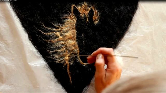 Валяние воротника с рисунком. смотреть онлайн