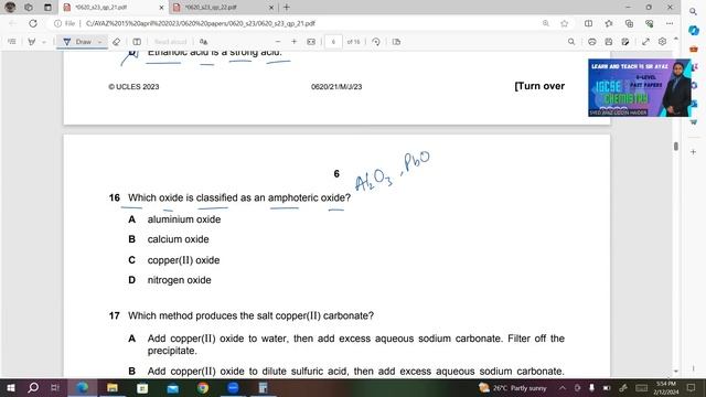 IGCSE Chemistry past papers 0620/P21/M/J/23 смотреть онлайн
