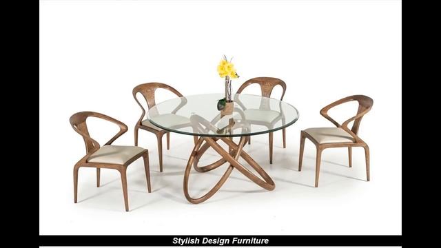 Stylish Design Furniture - Mason Modern Round Glass & Walnut Dining Table