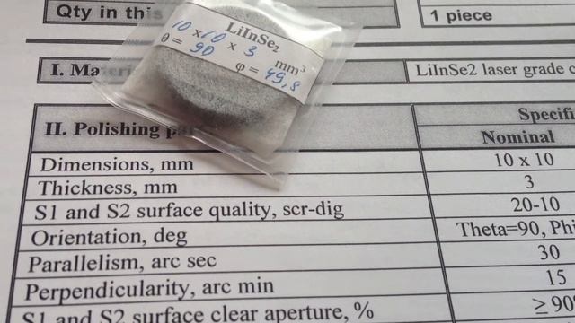 LiInSe2 For Difference Frequency Generation By A Dual Wavelength TiSa Laser Sales@dmphotonics.com