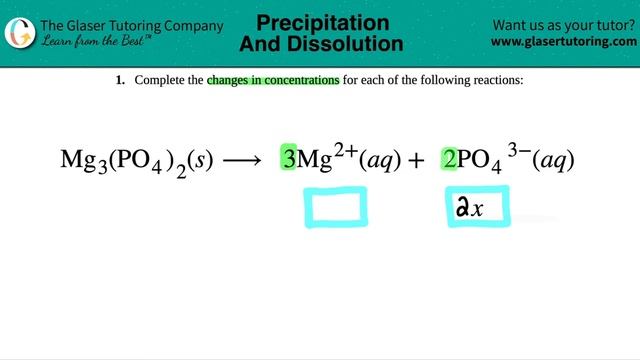 15.1d | Complete the changes in concentrations for Mg3(PO4)2(s) ⟶ Mg2+(aq) + PO43−(aq) смотреть онлайн