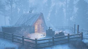 Уютная зимняя бревенчатая хижина в снежную бурю. Завывание ветра убаюкивает. Белый шум убаюкивает