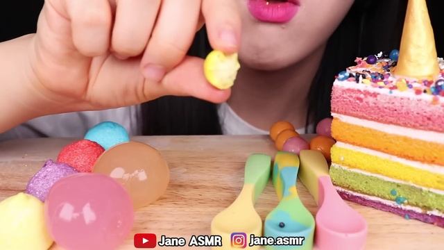 ASMR UNICORN FOOD *EDIBLE SPOON, JELLY, MARSHMALLOW, CAKE 유니콘 마쉬멜로우, 젤리, 먹는 숟가락 먹방 EATING SOUNDS