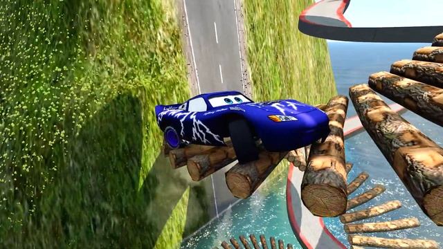 Lightning Truck vs Mack Truck vs Impossible Log Spiral and Spiral Bridge Vs Deep Water- BeamNG.Driv смотреть онлайн