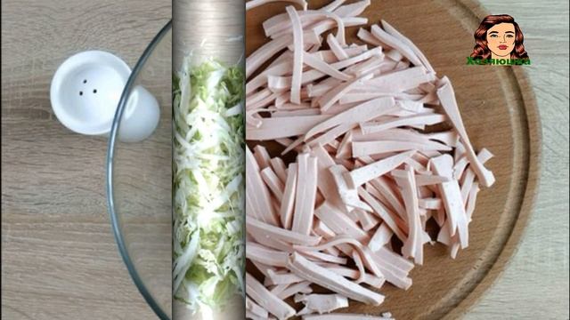 Салат из пекинской капусты, с помидорами, сыром и колбасой смотреть онлайн