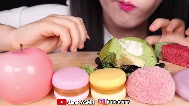 ASMR PEACH CAKE, WATERMELON BAR, MACARON JELLY, PINK RICE CAKES 복숭아 케이크, 수박떡, 마카롱젤리 먹방 JANE ASMR 제인 смотреть онлайн