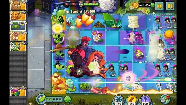 PvZ 2 - Mini Zombi Rocebro Neon LVL 100 vs Las Plantas LVL 148000 смотреть онлайн