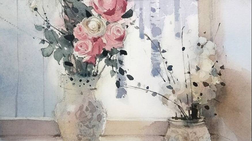 Картина в сдержанных тонах. Акварелью рисует художник Сергей Курбатов. Марафон "Белое на белом" смотреть онлайн