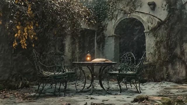 𝔈𝔱𝔥𝔢𝔯𝔢𝔞𝔩 𝔖𝔬𝔩𝔦𝔱𝔲𝔡𝔢 ~ Whispers Of Snowstorm In A Forgotten Courtyard Beneath Winter's