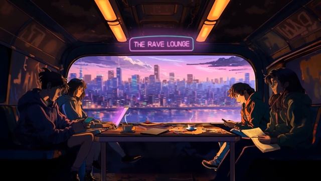 A Neon-lit Train Ride With City Views At Twilight, As Passengers Unwind. Perfect For A LoFi Chill
