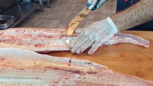 Разделка белугу  Beluga balığının təmizlənməsi