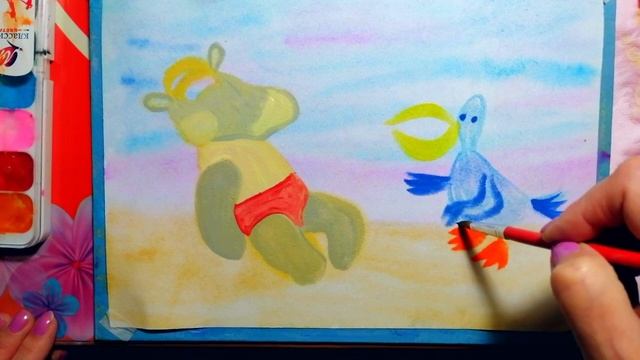 Как нарисовать бегемота и пеликана. смотреть онлайн