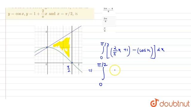 The area of the closed figure bounded by the curves `y=cosx,y =1+(2)/(pi)x and x=pi//2,` is смотреть онлайн
