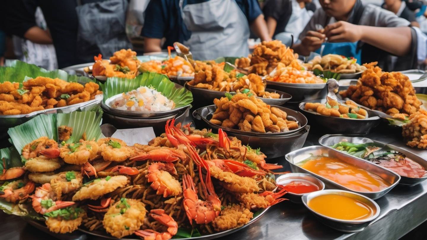 Подборка азиатской уличной еды. Жареные морепродукты, Креветки. смотреть онлайн