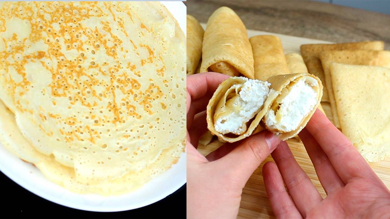 Блины "всё по одному стакану" с творогом! Тонкие, Нежные и очень Вкусные! смотреть онлайн