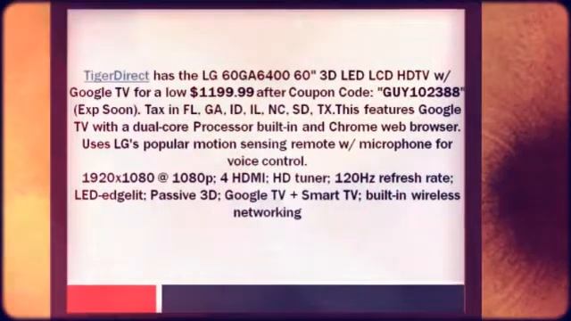 LG 60GA6400 60in 3D LED LCD HDTV w/ Google TV $1199.99 Free смотреть онлайн