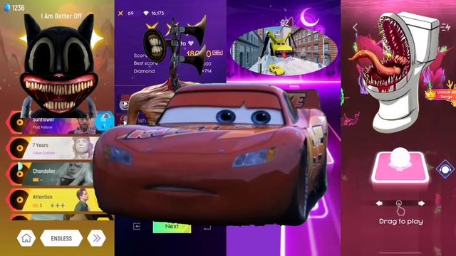 Cartoon Cat vs Siren Head vs Lightning McQueen Eater vs Skibidi Toilet | Tiles Hop EDM Rush смотреть онлайн