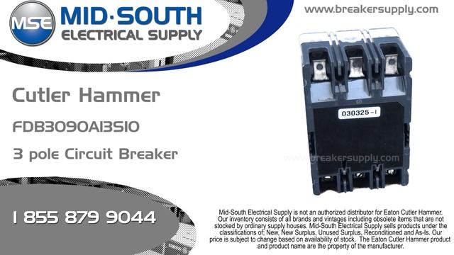 Eaton Cutler Hammer FDB3090A13S10, 90 Amp, 600 Volt, 3 Pole Circuit Breaker смотреть онлайн