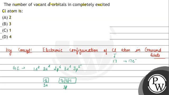 The Number Of Vacant \( D \)-orbitals In Completely Excited Cl Atom Is: (A) 2 (B) 3 (C) 1 (D) 4