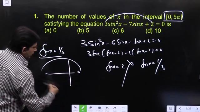 The number of values of x in the interval [0,5π] satisfying the equation 3〖sin〗^2 x-7sinx+2=0 is смотреть онлайн