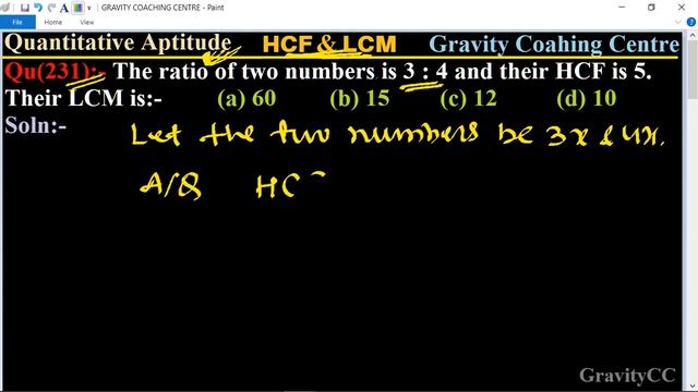 Q231 | The ratio of two numbers is 3:4 and their HCF is 5. Their LCM is | HCF and LCM смотреть онлайн
