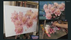 Пионы в саду. Индивидуальный урок на двух холстах. Oil painting. Как написать пионы.