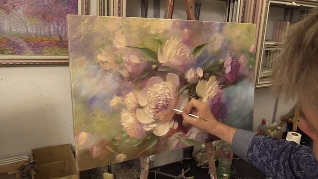 Персиковые пионы. Peach peonies. Etude. Oil painting. Как написать цветы. Пионы смотреть онлайн