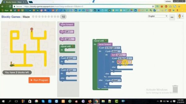 How to solve Blockly Games Maze Level 10