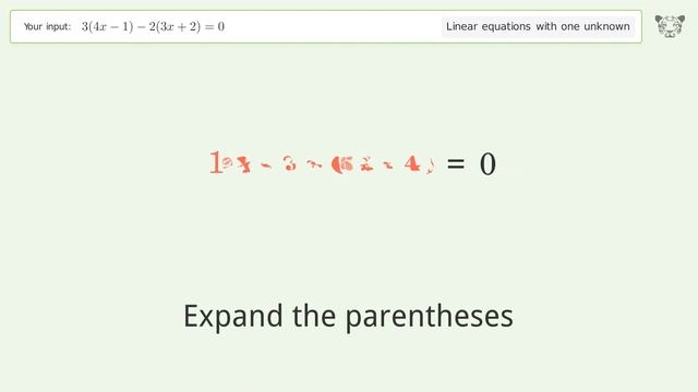 Solve 3(4x-1)-2(3x+2)=0: Linear Equation Video Solution | Tiger Algebra смотреть онлайн